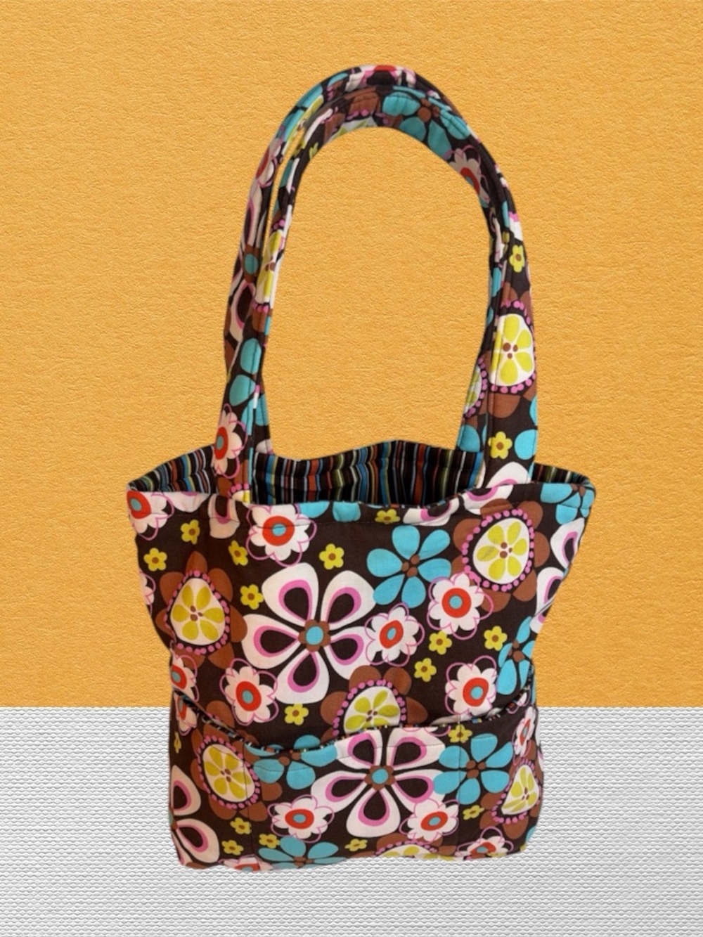 Handmade Flower Quilted Tote Multicolor Size Medium